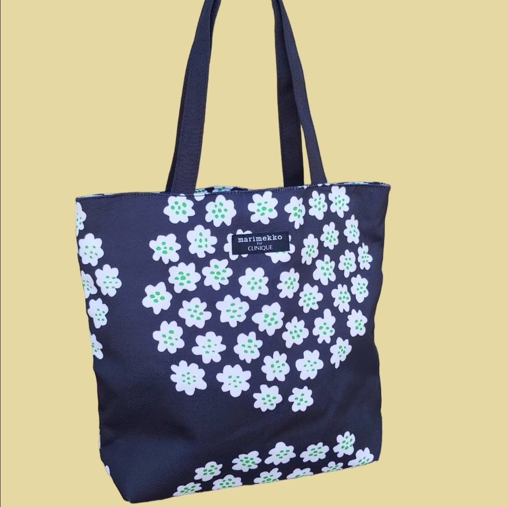 marimekko x Clinique Black and White Floral Tote Bag 16" x 13.5"